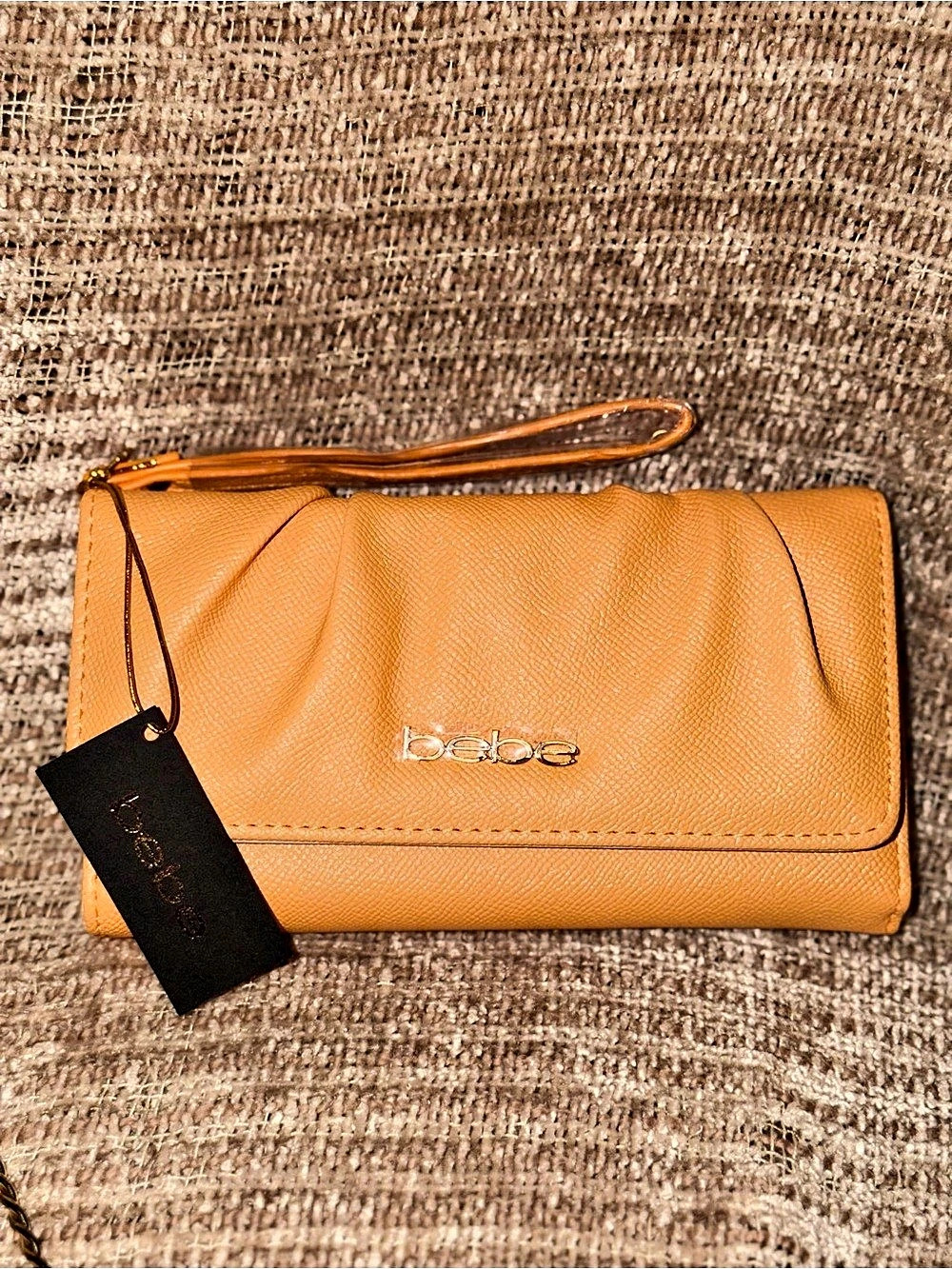 bebe Gathered Saffiano Flap Wristlet Peach/Apricot Wristlet Wallet